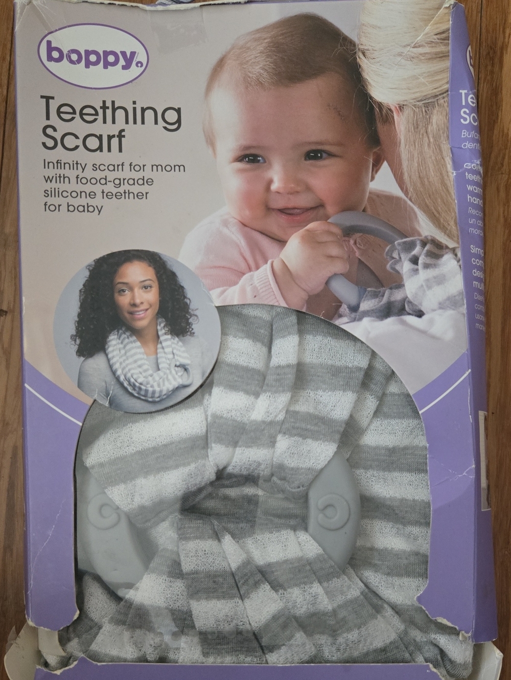 Boppy Gray & White Striped Teething Scarf for Moms